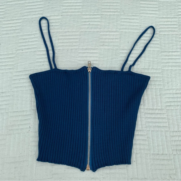 Superdown Blue Ribbed Zip-Up Camisole Size Small - Picture 5 of 9